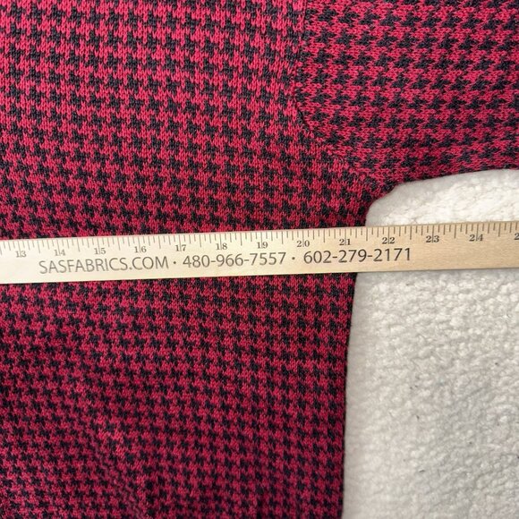 Vintage 80's Red Black Houndstooth V Neck Sweater Women's Size Medium Academic - Picture 5 of 6